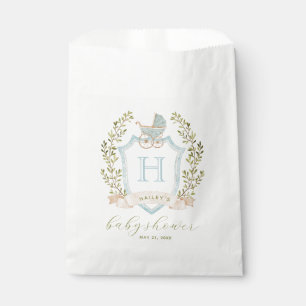 Baby Carriage Crest Monogram   Blue Baby Shower Favor Bag