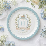 Baby Carriage Crest Monogram | Blue Baby Shower Paper Plates<br><div class="desc">The elegant watercolor monogram crest gives these baby shower plates a beautiful and timeless look that any mother-to-be will love. Personalize these plates with your name and initial in the crest. Colors include, blue, cream and green. If you have any questions or need help customizing this, please reach out. I'm...</div>