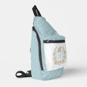 Baby Carriage Crest Monogram   Blue Baby  Sling Bag