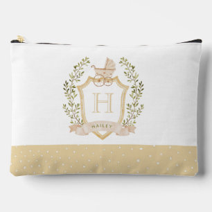 Baby Carriage Crest Monogram   Neutral Baby  Accessory Pouch