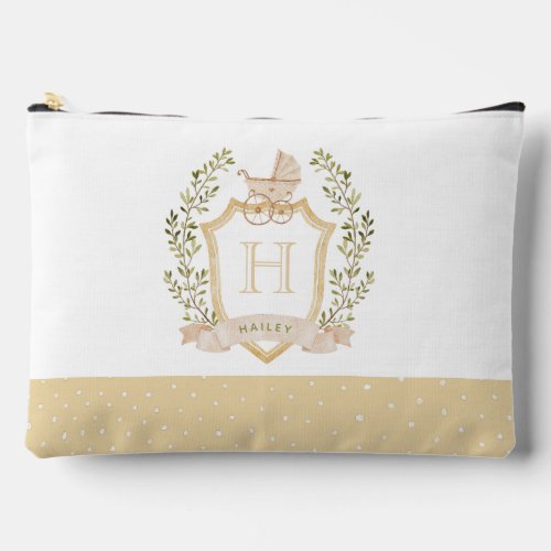 Baby Carriage Crest Monogram  Neutral Baby  Accessory Pouch