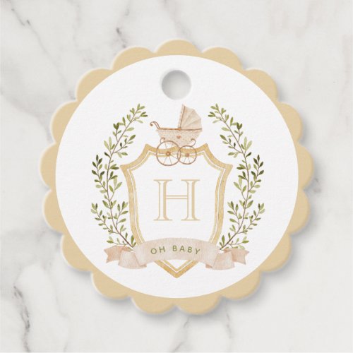 Baby Carriage Crest Monogram  Neutral Baby Shower Favor Tags