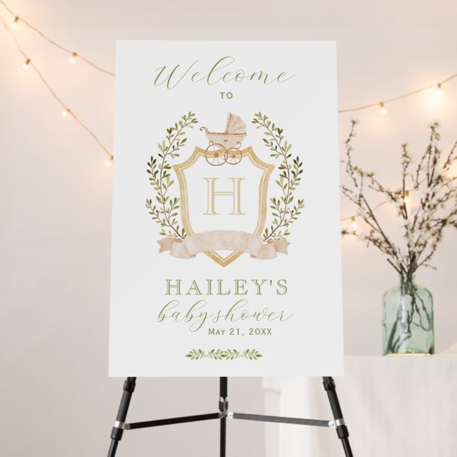 Baby Carriage Crest Monogram | Neutral Baby Shower Foam Board (In Situ (Stand))