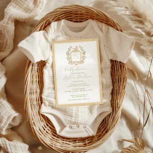 Baby Carriage Crest Monogram Neutral Baby Shower Invitation