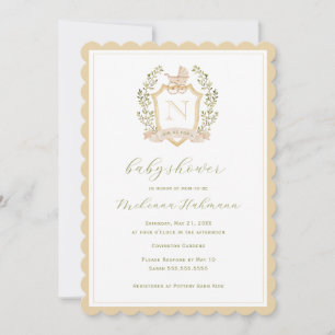 Baby Carriage Crest Monogram Neutral Baby Shower Invitation