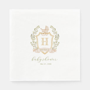 Baby Carriage Crest Monogram Neutral Baby Shower Napkins