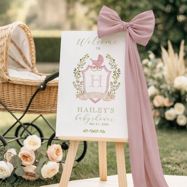 Baby Carriage Crest Monogram | Pink Baby Shower Foam Board (Creator Uploaded)