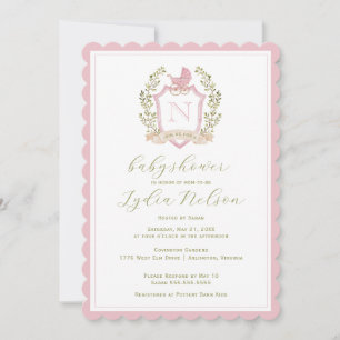 Baby Carriage Crest Monogram Pink Baby Shower Invitation