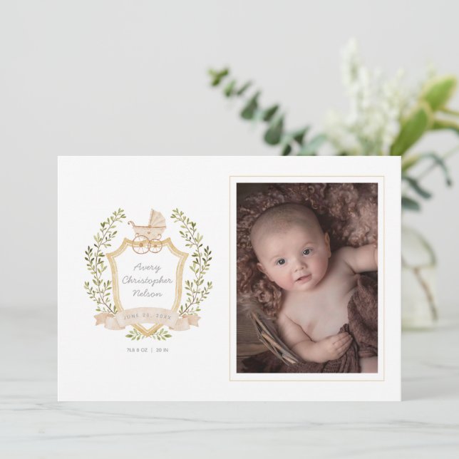 Baby Carriage Crest | Neutral  Announcement (Standing Front)
