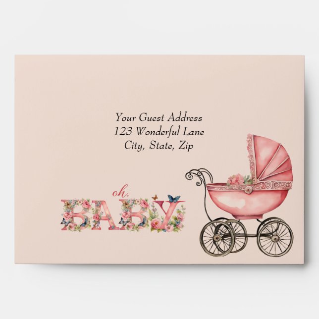 Baby Carriage Girls Baby Shower Oh Baby Envelope (Front)