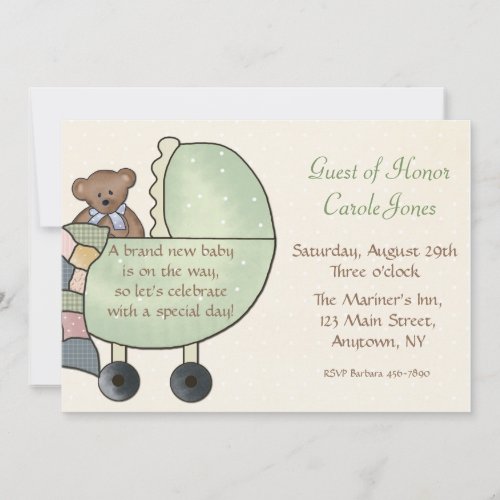 Baby Carriage Green Personalized Invitation