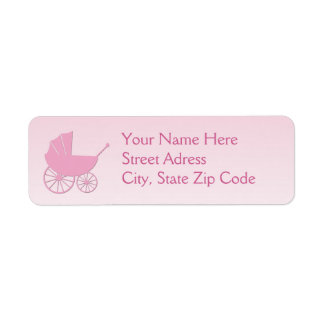 Baby Carriage in Pink Baby Shower Set Label