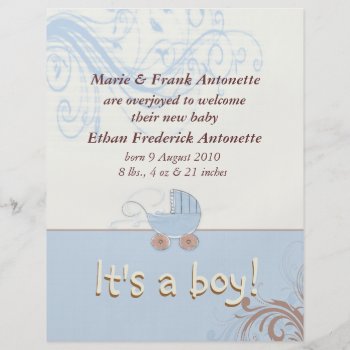 Baby Carriage "it's A Boy!" Announcement Flyer by FamilyTreed at Zazzle
