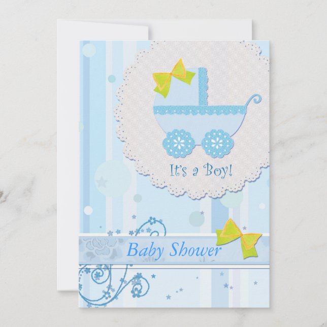 Baby Carriage "It's a Boy" Blue Baby Shower Invitation (Front)