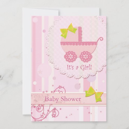 Baby Carriage It's a Girl! Pink Baby Shower Invite