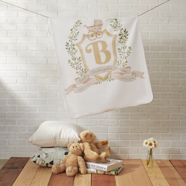 Baby Carriage Monogram "B" Nursery Throw Pillow Blanket (In Situ)