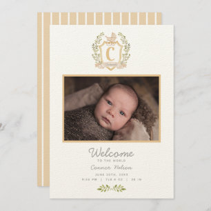 Baby Carriage Monogram C Neutral Birth Announcement