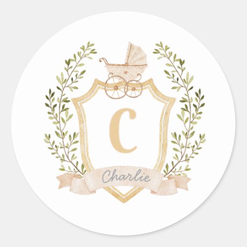 Baby Carriage Monogram C  Neutral Sticker