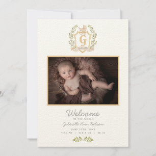 Baby Carriage Monogram G Neutral Birth Announcement