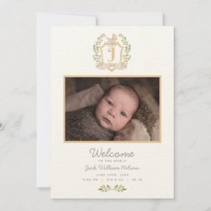 Baby Carriage Monogram J Neutral Birth Announcement
