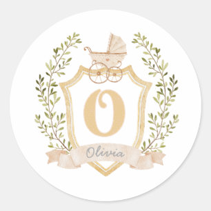 Baby Carriage Monogram O   Neutral  Classic Round Sticker