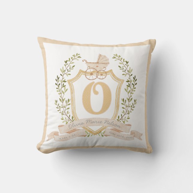 Baby Carriage Monogram "O" Nursery Throw Pillow (Front)