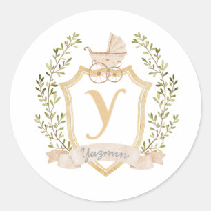 Baby Carriage Monogram Y Neutral Classic Round Sticker