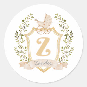 Baby Carriage Monogram Z Neutral Classic Round Sticker