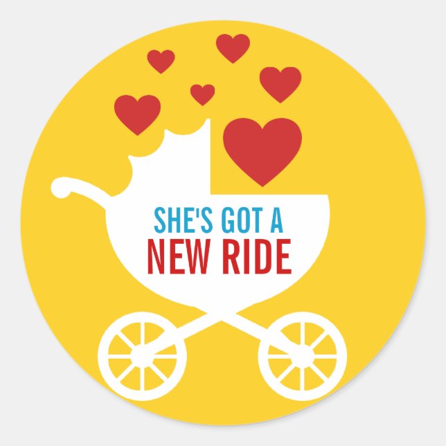 Baby Carriage New Ride Shower Gift Classic Round Sticker (Front)