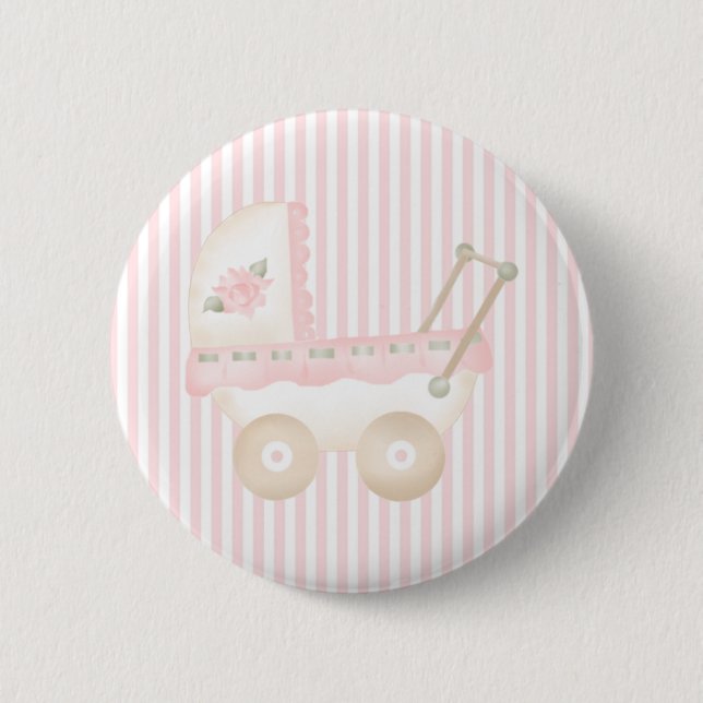 Baby Carriage Pink Pinback Button (Front)