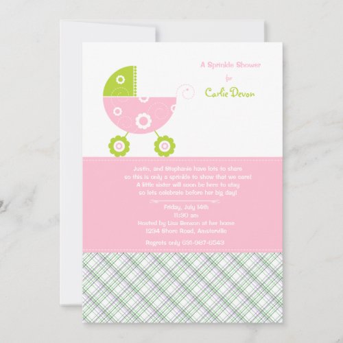 Baby Carriage Pink Sprinkle Shower Invitation