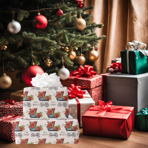 Baby Carriage Poinsettia Oh Baby Christmas Wrapping Paper