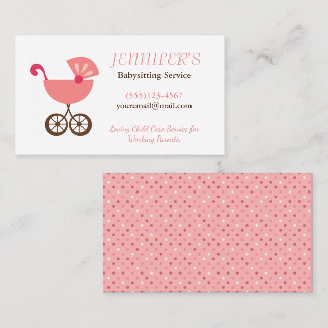 Baby Carriage Polka Dot Babysitting Service Business Card (Front/Back)