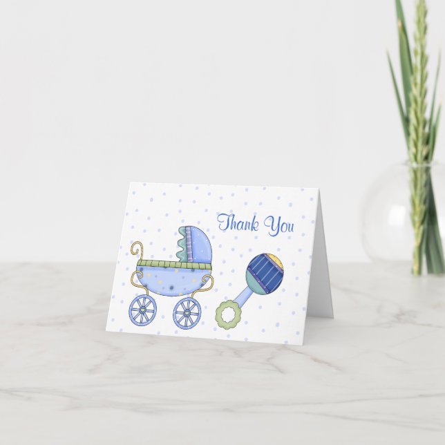 Baby Carriage & Rattle Baby Thank You Card (Front)