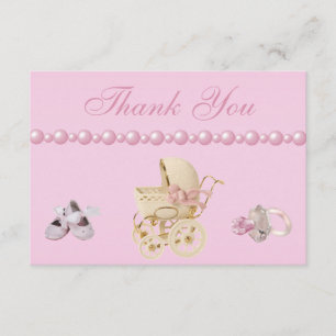 Baby Carriage, Shoes, Pacifier, Pearls Thank You Card