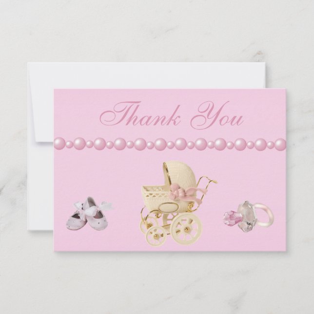 Baby Carriage, Shoes, Pacifier, Pearls Thank You Card (Front)