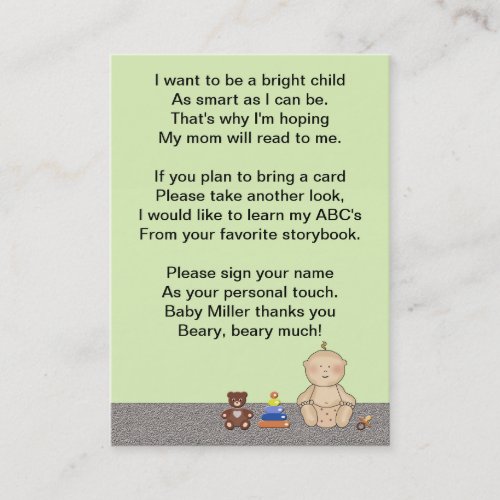 Baby Carriage Tot Book Poem Business Cards
