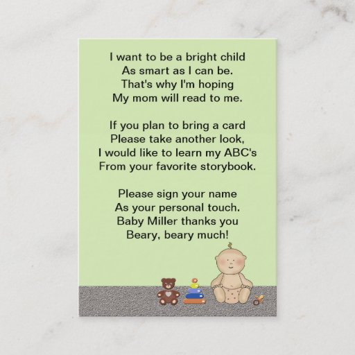 Customizable Baby Carriage Tot Book Poem Business Cards