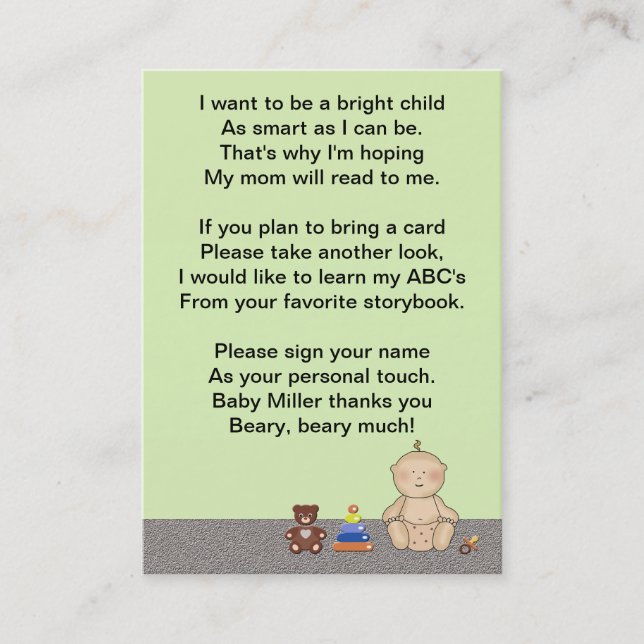 Baby Carriage Tot Book Poem Business Card (Front)