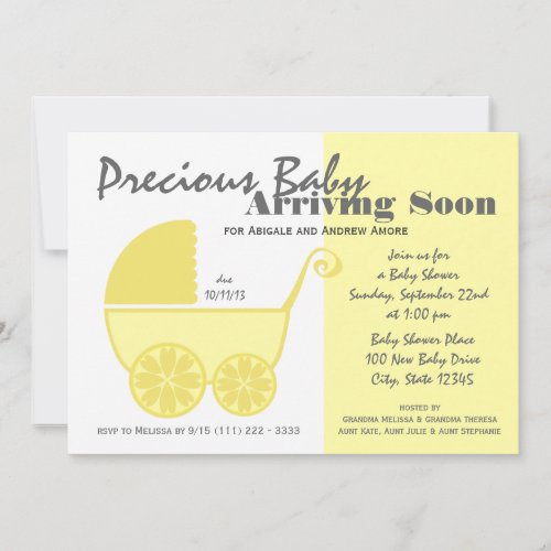 Baby Carriage Yellow and Grey Personalized Invitation