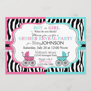 Baby Carriage & Zebra Print Gender Reveal 2 Invitation