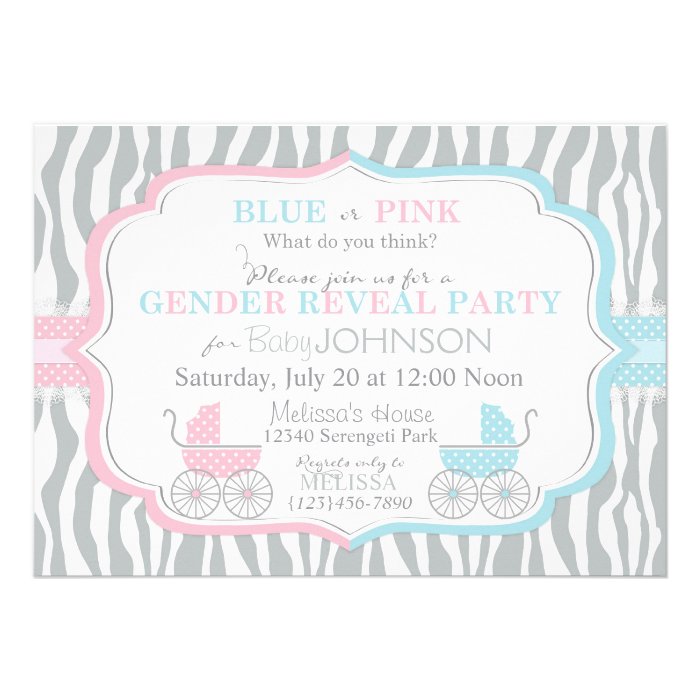 Baby Carriage & Zebra Print Gender Reveal Announcements