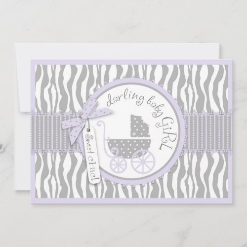 Baby Carriage Zebra Print  Lavender Baby Shower Invitation