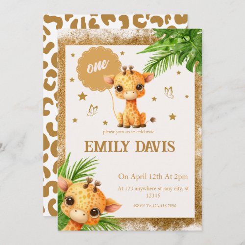 baby cartoon giraffe jungle safari  invitation