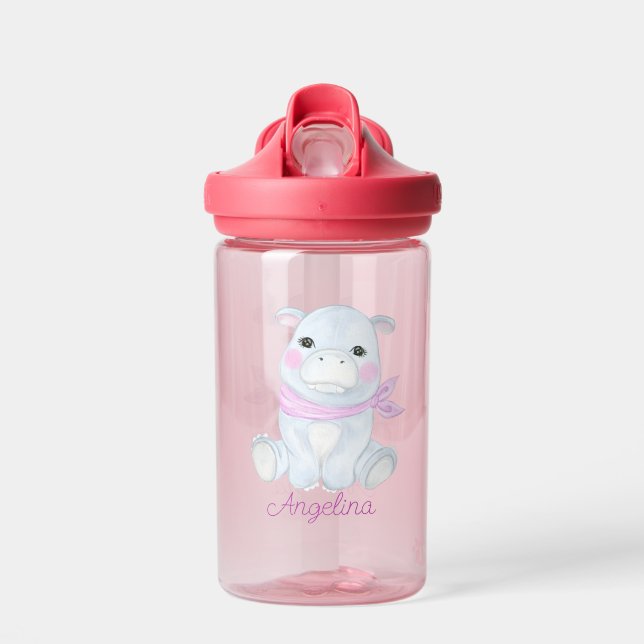 Baby Cartoon Hippopotamus Personalized  Water Bottle (Front)