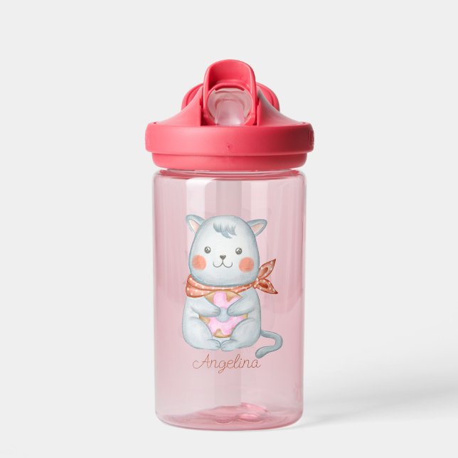 Baby Cartoon Kitten Personalized  Water Bottle (Front)