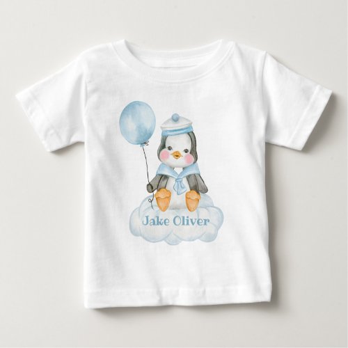 Baby Cartoon Penguin Blue Baby T_Shirt