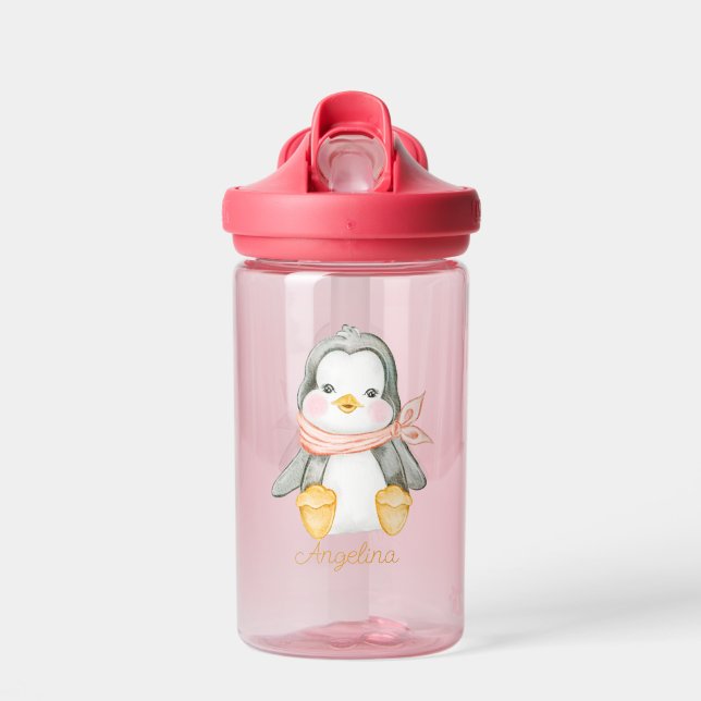Baby Cartoon Penguin Personalized Water Bottle (Front)