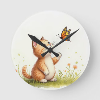Baby cat and butterfly clock