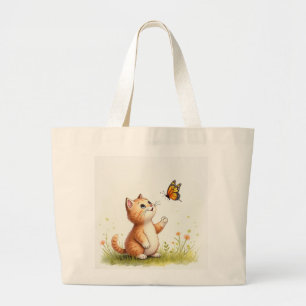 Baby cat and butterfly large tote bag